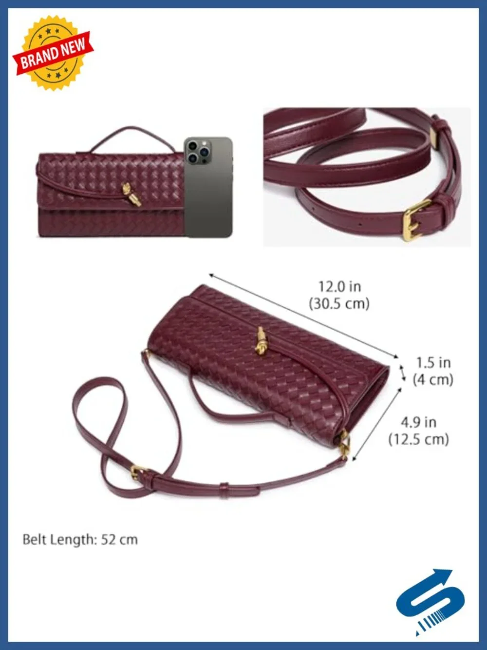 Formal Woven PU Leather Clutch Evening Bag Convertible Shoulder Purse